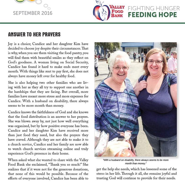 Valley Food Bank Newsletter (September 2016)